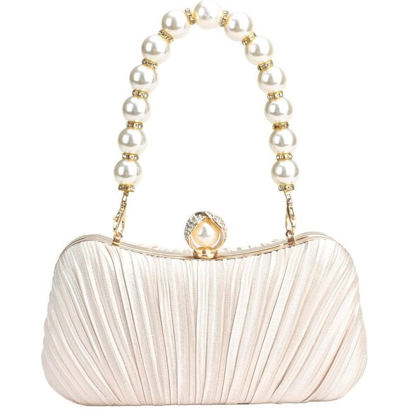Handbags - ⚡ Women's White Satin Pearl Evening Chain Strap Shoulder Clutch Handbag